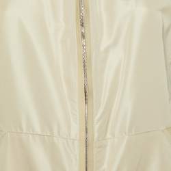 Loro Piana Light Beige Silk Blend Leather Trim Detail Zip-Up Hooded Vest L