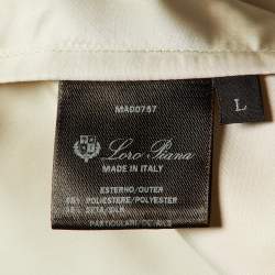 Loro Piana Light Beige Silk Blend Leather Trim Detail Zip-Up Hooded Vest L