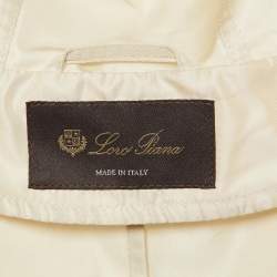 Loro Piana Light Beige Silk Blend Leather Trim Detail Zip-Up Hooded Vest L