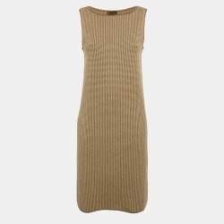 Loro Piana Vintage Brown Houndstooth Cashmere Knit Short Dress M
