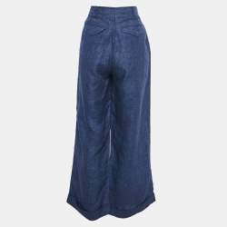 Pre Owned Loro Piana Blue Linen Straight Leg Pants L