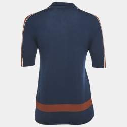 Pre Owned Loro Piana Navy Blue Wool Knit Zip-Up T-Shirt M