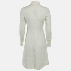 Pre Owned Loro Piana Cream Linen Button Front Knee-Length Dress S