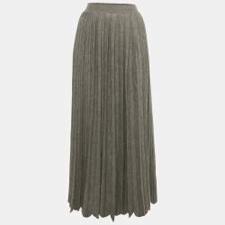 Loro Piana Grey Pleated Cashmere Knit Maxi Skirt L