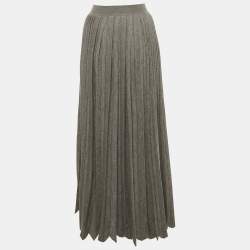 Loro Piana Grey Pleated Cashmere Knit Maxi Skirt L