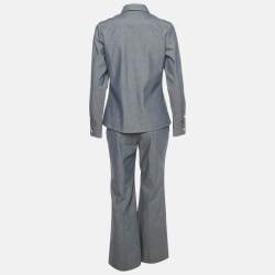 Pre Owned Loro Piana Blue Cotton and Cashmere Shirt and Pants Suit S