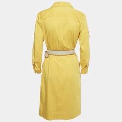 Pre Owned Loro Piana Yellow Cotton Button Front Belted Coat Dress M