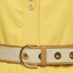 Pre Owned Loro Piana Yellow Cotton Button Front Belted Coat Dress M