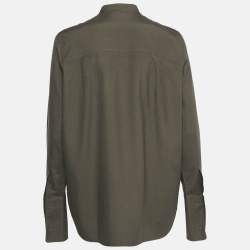 Pre Owned Loro Piana Olive Green Silk Carissa Tuxedo Shirt S