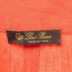 Pre Owned Loro Piana Coral Embroidered Sleeve Linen Midi Dress L  