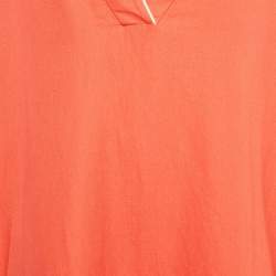 Pre Owned Loro Piana Coral Embroidered Sleeve Linen Midi Dress L  