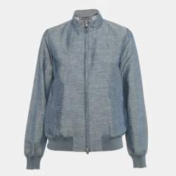 Pre Owned Loro Piana Blue Linen and Cotton Zip-Up Jacket S