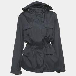 Pre Owned Loro Piana Navy Blue Silk Concealed Hood Travelers Jacket L