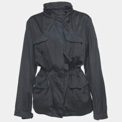 Pre Owned Loro Piana Navy Blue Silk Concealed Hood Travelers Jacket L