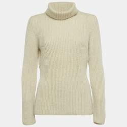 Pre Owned Loro Piana Beige Lurex Knit Cashmere Turtle Neck Sweater L 