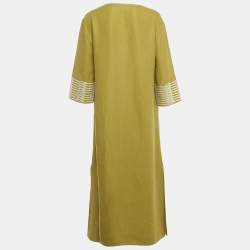 Pre Owned Loro Piana Green Embroidered Detail Linen Midi Dress S 