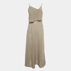 Pre Owned Loro Piana Beige Wool Blend Shoulder Wrap Maxi Skirt M