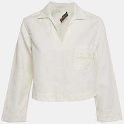 Pre Owned Loro Piana White Logo Embroidered Pocket Top S