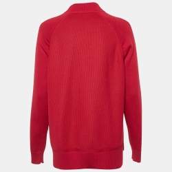 مملوكة مسبقًا Loro Piana Red Silk & Cotton Knit Zip Up Cardigan M 