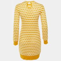 Pre Owned Loro Piana Yellow Silk & Cotton Crochet Knit Mini Dress S