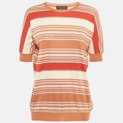 مملوكة مسبقًا Loro Piana Brown Striped Knit Top L