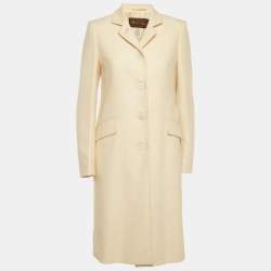 Pre Owned Loro Piana Vintage Cream Textured Cashmere Coat M