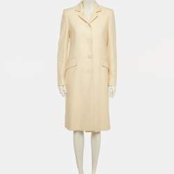 Pre Owned معطف لورو بيانا كاشمير مزخرف بلون كريمي قديم متوسط الحجم