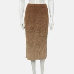 مملوكة مسبقًا Loro Piana Brown Knit Cashmere Ombre Midi Skirt S