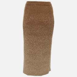 مملوكة مسبقًا Loro Piana Brown Knit Cashmere Ombre Midi Skirt S