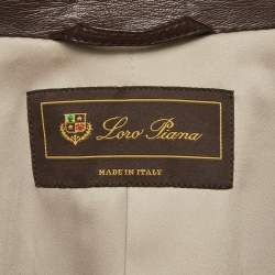 مملوكة مسبقًا جاكيت جلد بني بحزام لورو بيانا مقاس متوسط - ميديم