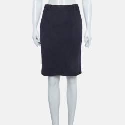 Pre Owned Loro Piana Navy Blue Cashmere Leather Detail Mini Skirt S