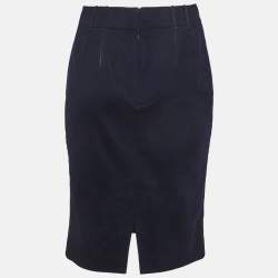 Pre Owned Loro Piana Navy Blue Cashmere Leather Detail Mini Skirt S