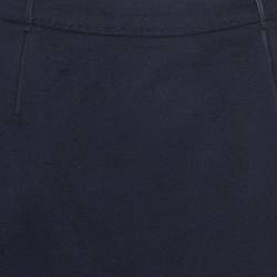 Pre Owned Loro Piana Navy Blue Cashmere Leather Detail Mini Skirt S