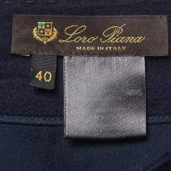 Pre Owned Loro Piana Navy Blue Cashmere Leather Detail Mini Skirt S