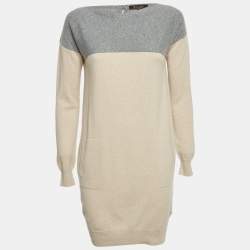 Pre Owned Loro Piana Beige/Grey Cashmere Knit Dress S