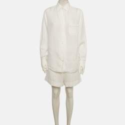 مملوكة مسبقًا طقم لورو بيانا قميص وشورت كتان أبيض متوسط/كبير