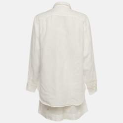 مملوكة مسبقًا طقم لورو بيانا قميص وشورت كتان أبيض متوسط/كبير