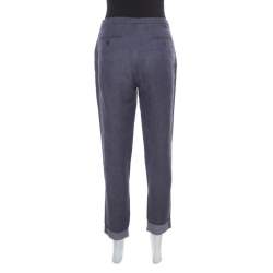 Pre Owned Loro Piana Indigo Chambray Linen Pleat Front Tapered Pants S