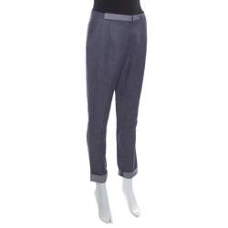 Pre Owned Loro Piana Indigo Chambray Linen Pleat Front Tapered Pants S