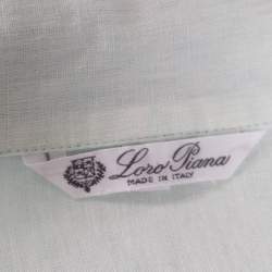 Pre Owned Loro Piana Blue Linen Contrast Trim Detail Long Sleeve Top L