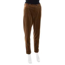 Pre Owned Loro Piana Brown Velvet Cuffed Hem Trousers M