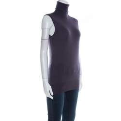 Pre Owned Loro Piana Purple Cashmere Sleeveless Turtleneck Top M