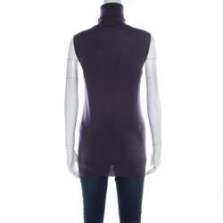 Pre Owned Loro Piana Purple Cashmere Sleeveless Turtleneck Top M