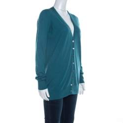 Pre Owned Loro Piana Jade Green Cashmere Button Front Cardigan L