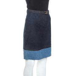 Pre Owned Loro Piana Blue Dark Wash Denim Belted Short Skirt S
