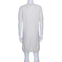Pre Owned Loro Piana Cream Knit Short Sleeve Shift Dress M