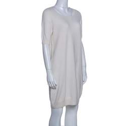 Pre Owned Loro Piana Cream Knit Short Sleeve Shift Dress M