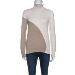 Pre Owned Loro Piana Beige Colorblock Cashmere Turtle Neck Sweaters S
