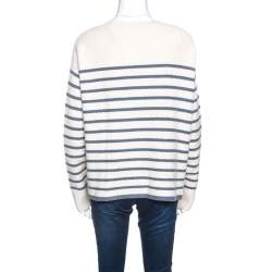 Pre Owned Loro Piana Off White Striped Baby Cashmere Waffle Knit Sweater M