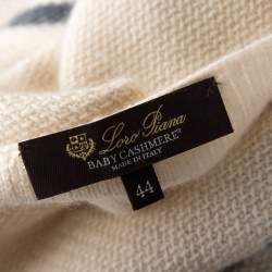 Pre Owned Loro Piana Off White Striped Baby Cashmere Waffle Knit Sweater M